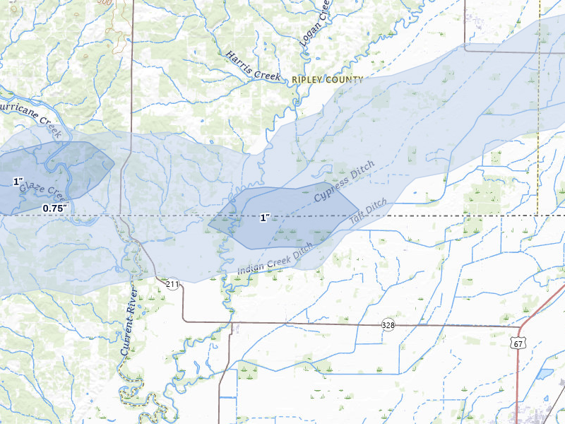 NEXRAD radar-signature map of the hail over Naylor, MO