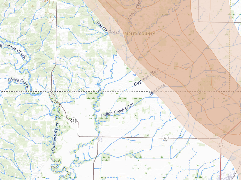 Radar-estimated hail-size map of the storm over Naylor, MO on May 31, 2026