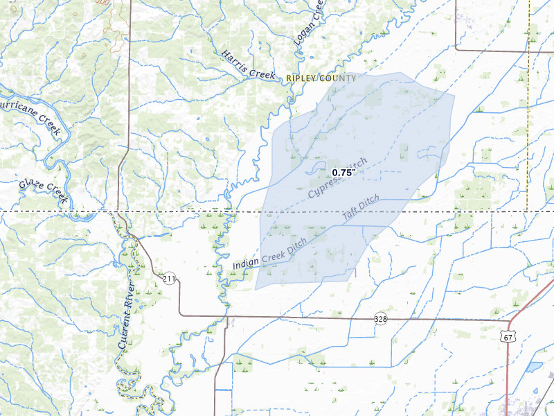 NEXRAD radar-signature map of the hail storm over Naylor, MO on Jun 25, 2026
