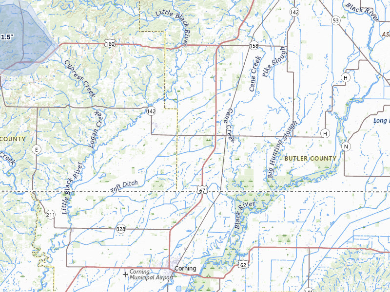NEXRAD radar-signature map of the hail storm over Neelyville, MO on Jul 10, 2026