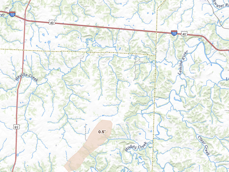 Radar-estimated hail-size map of the storm over Nelson, MO on Jun 7, 2026