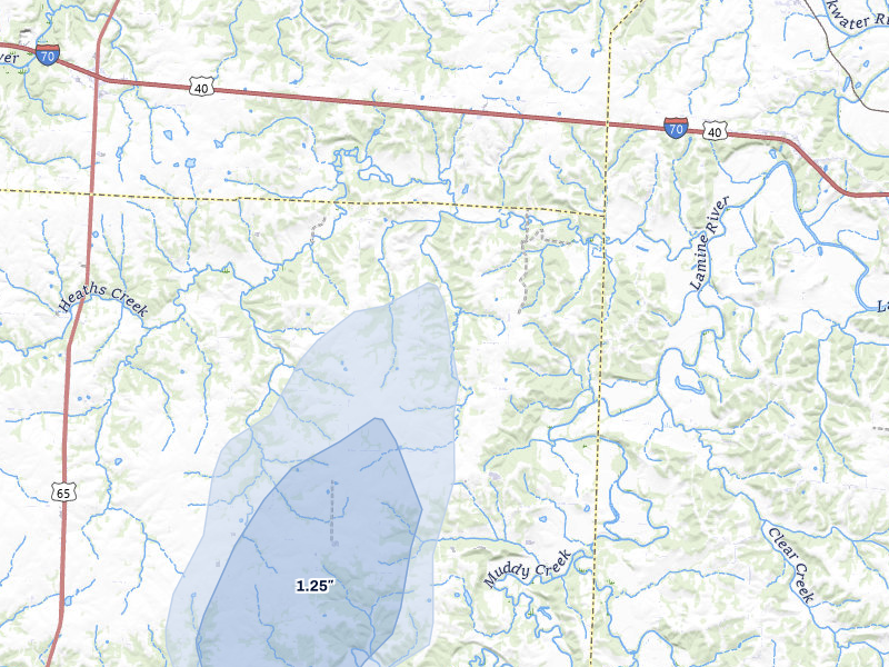 NEXRAD radar-signature map of the hail storm over Nelson, MO on Jun 7, 2026