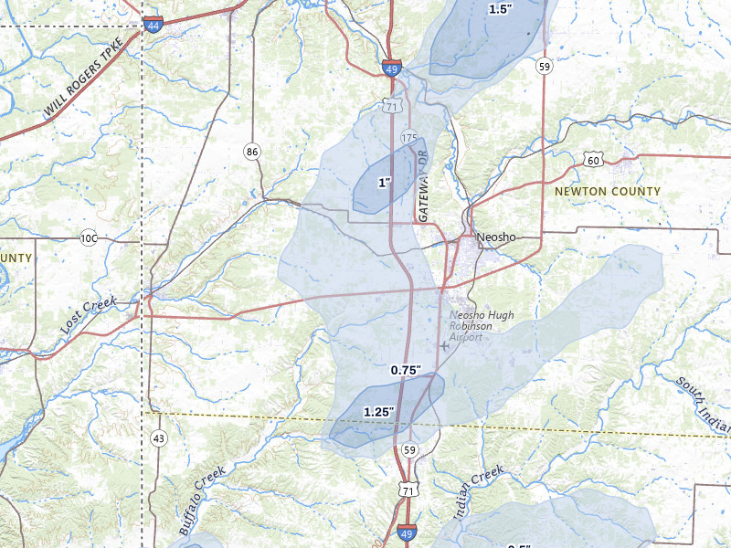 NEXRAD radar-signature map of the hail storm over Neosho, MO on Mar 6, 2026