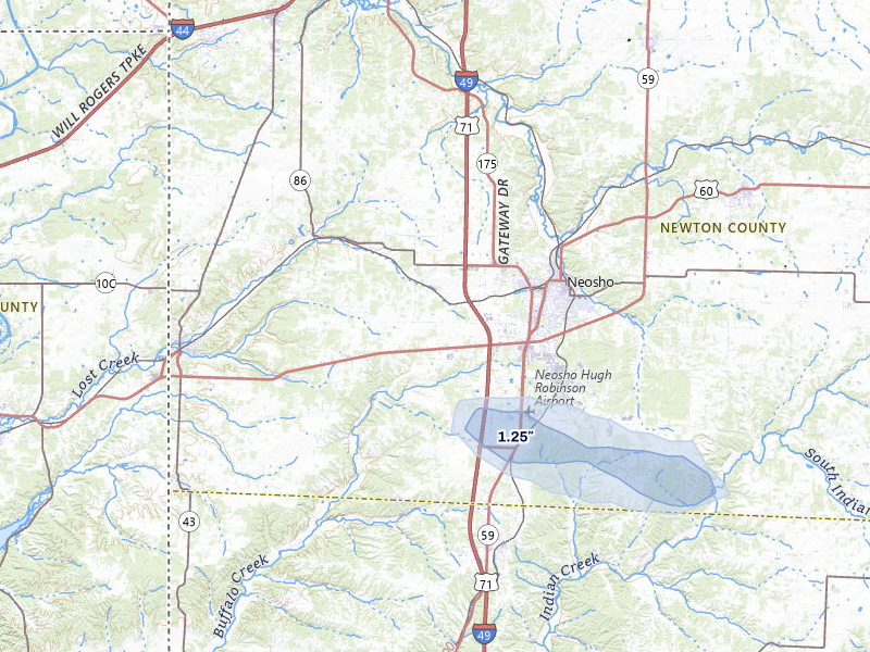 NEXRAD radar-signature map of the hail storm over Neosho, MO on May 30, 2026