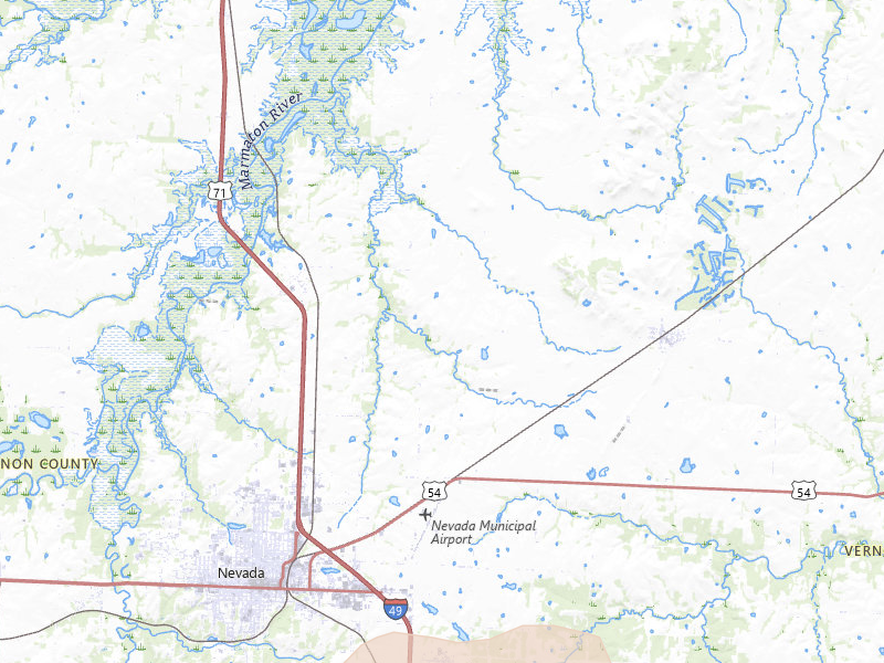 Radar-estimated hail-size map of the storm over Nevada, MO on Jul 10, 2026