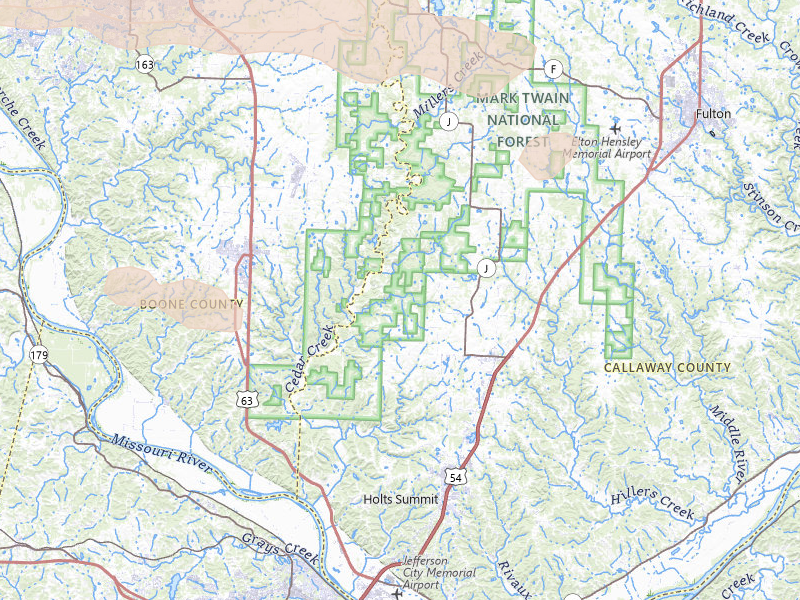 Radar-estimated hail-size map of the storm over New Bloomfield, MO on Jul 10, 2026