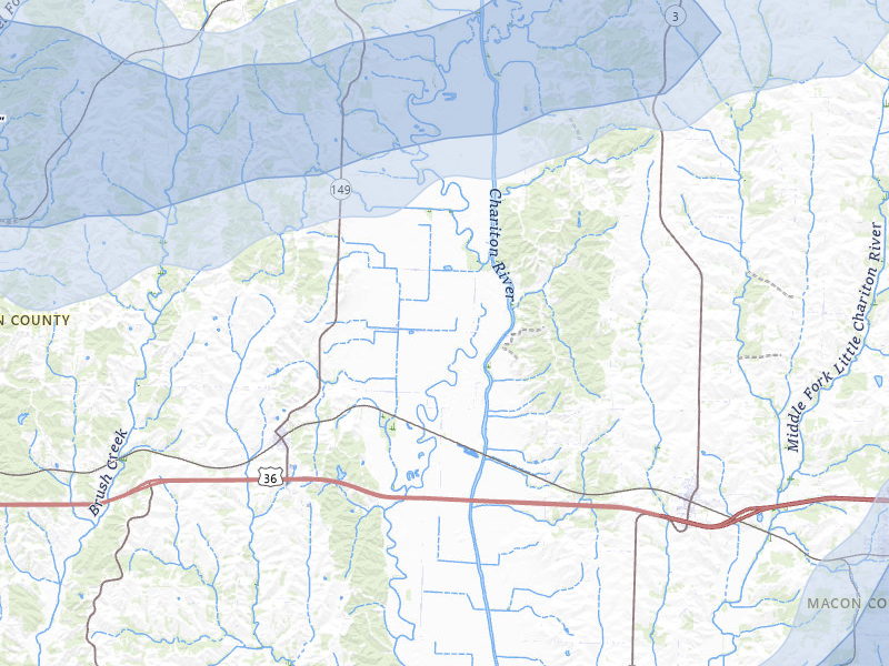 NEXRAD radar-signature map of the hail over New Cambria, MO