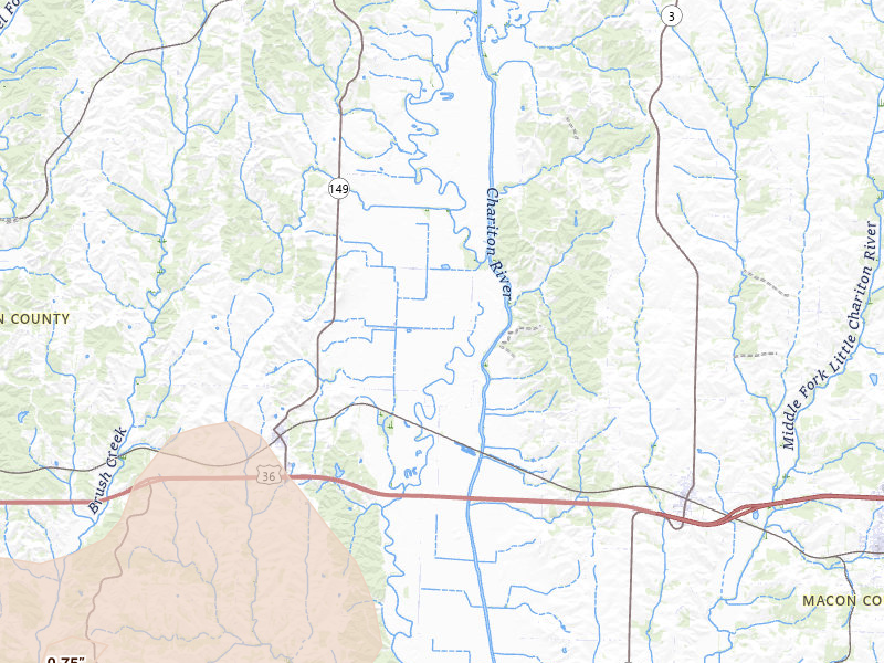 Radar-estimated hail-size map of the storm over New Cambria, MO on May 31, 2026