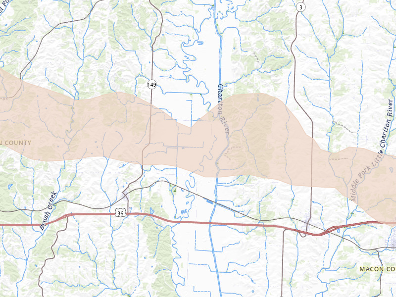 Radar-estimated hail-size map of the storm over New Cambria, MO on Jun 10, 2026