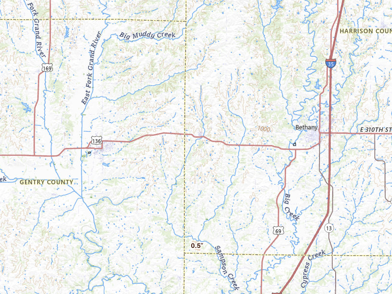Radar-estimated hail-size map of the storm over New Hampton, MO on Jul 10, 2026