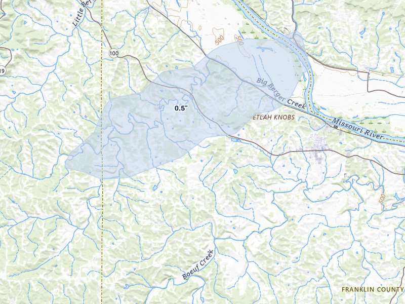 NEXRAD radar-signature map of the hail storm over New Haven, MO on Mar 15, 2026