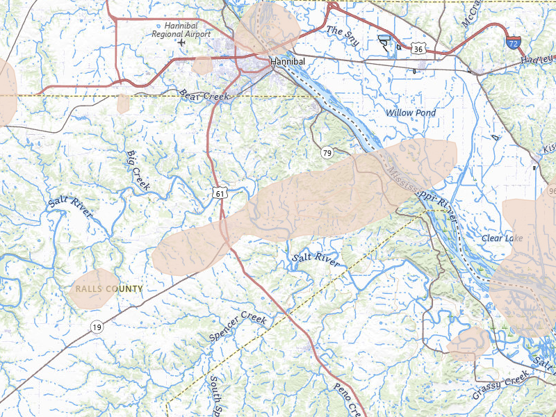 Radar-estimated hail-size map of the storm over New London, MO on Jun 11, 2026