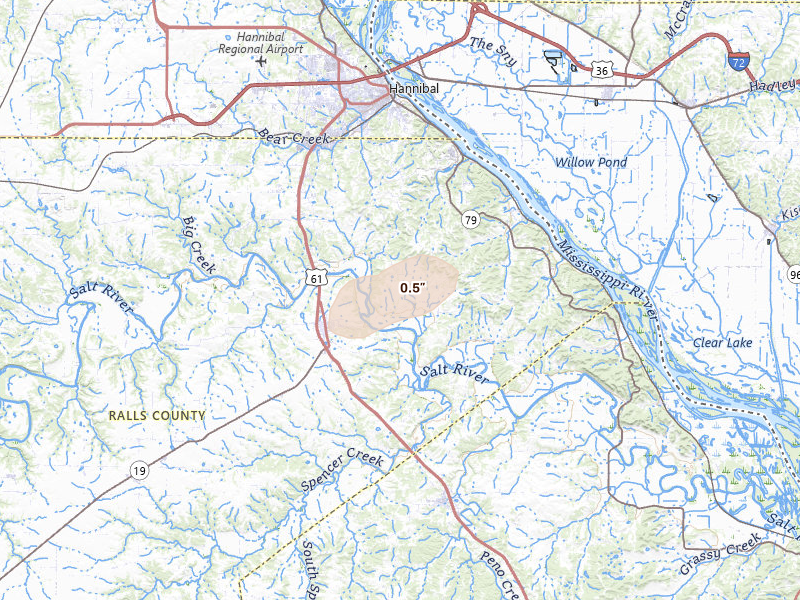 Radar-estimated hail-size map of the storm over New London, MO