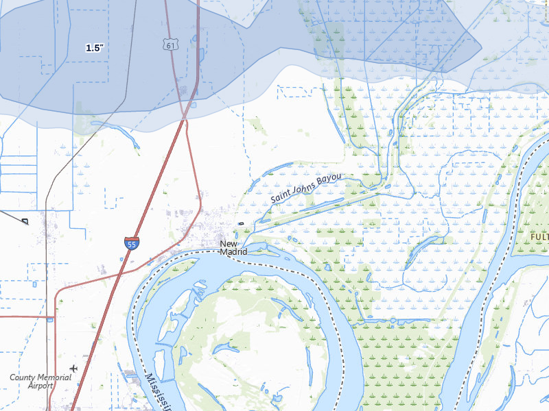 NEXRAD radar-signature map of the hail storm over New Madrid, MO on Aug 19, 2026