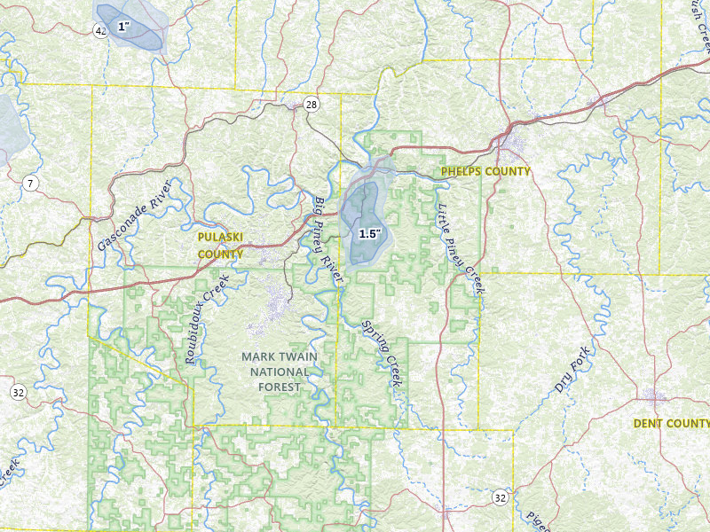 NEXRAD radar-signature map of the hail storm over Newburg, MO on May 18, 2026