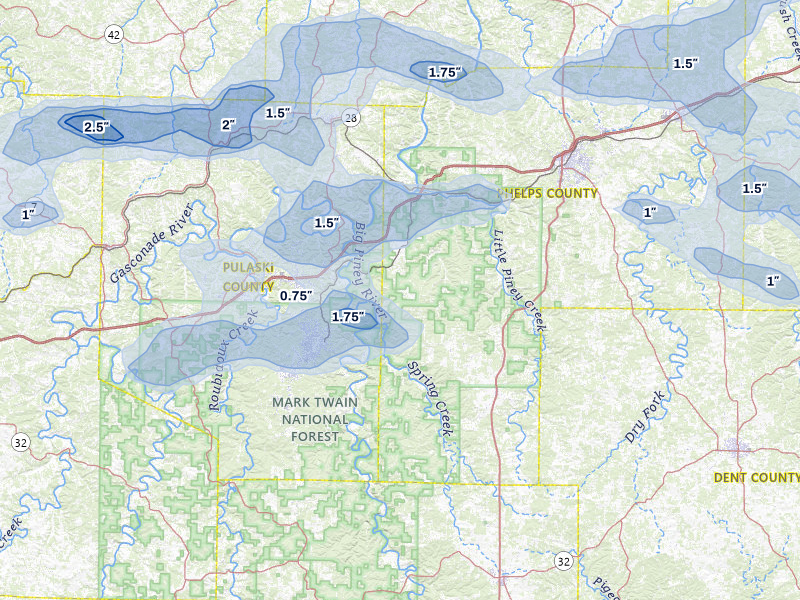 NEXRAD radar-signature map of the hail storm over Newburg, MO on May 31, 2026