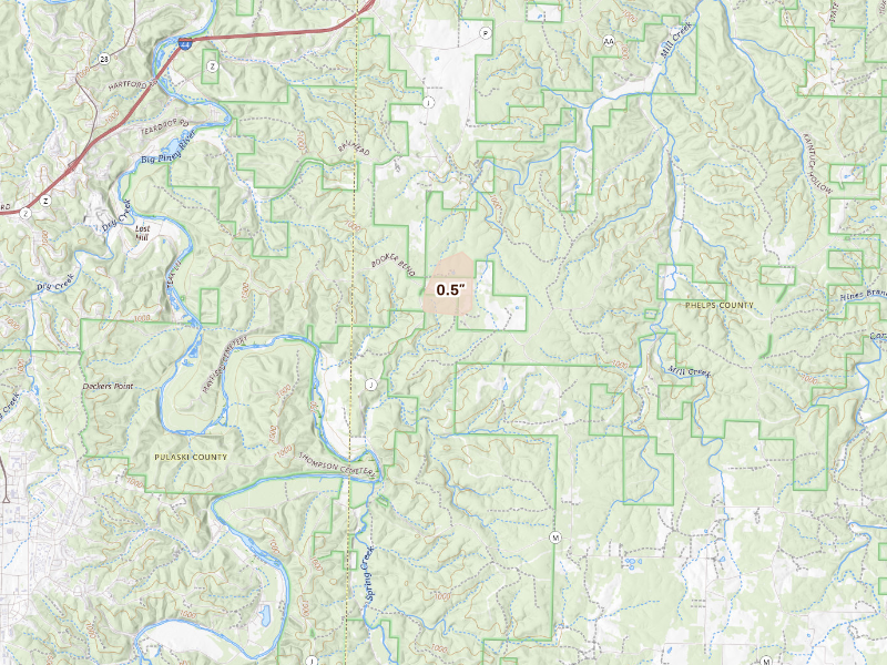 Radar-estimated hail-size map of the storm over Newburg, MO on Sep 16, 2026
