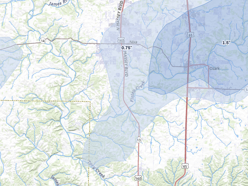 NEXRAD radar-signature map of the hail storm over Nixa, MO on Mar 4, 2026