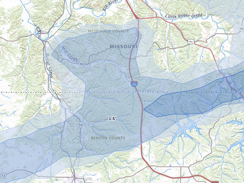 NEXRAD radar-signature map of the hail storm over Noel, MO on Apr 27, 2026