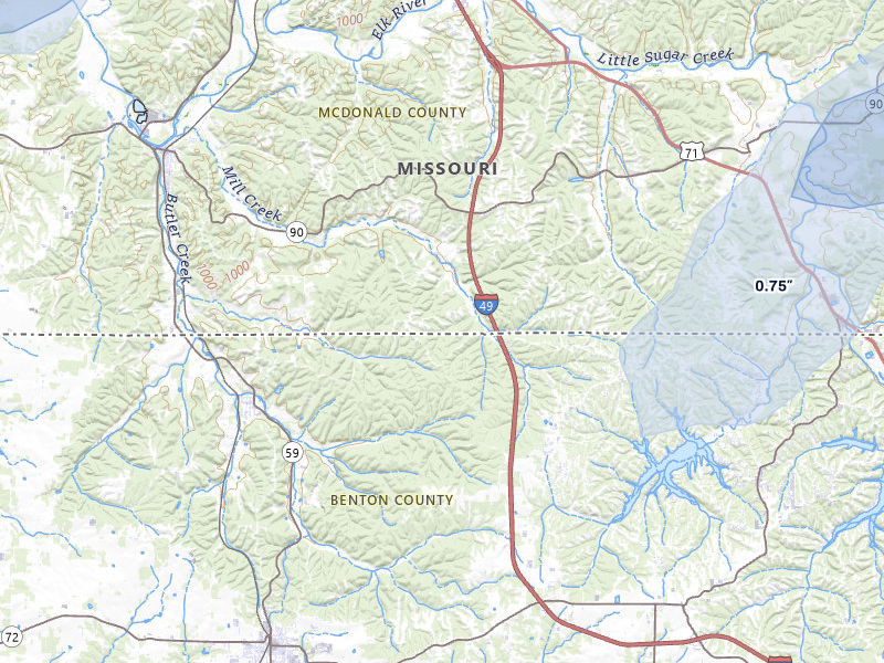 NEXRAD radar-signature map of the hail storm over Noel, MO on Apr 28, 2026