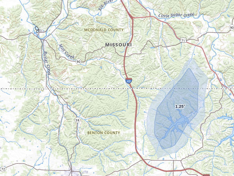 NEXRAD radar-signature map of the hail storm over Noel, MO on May 4, 2026
