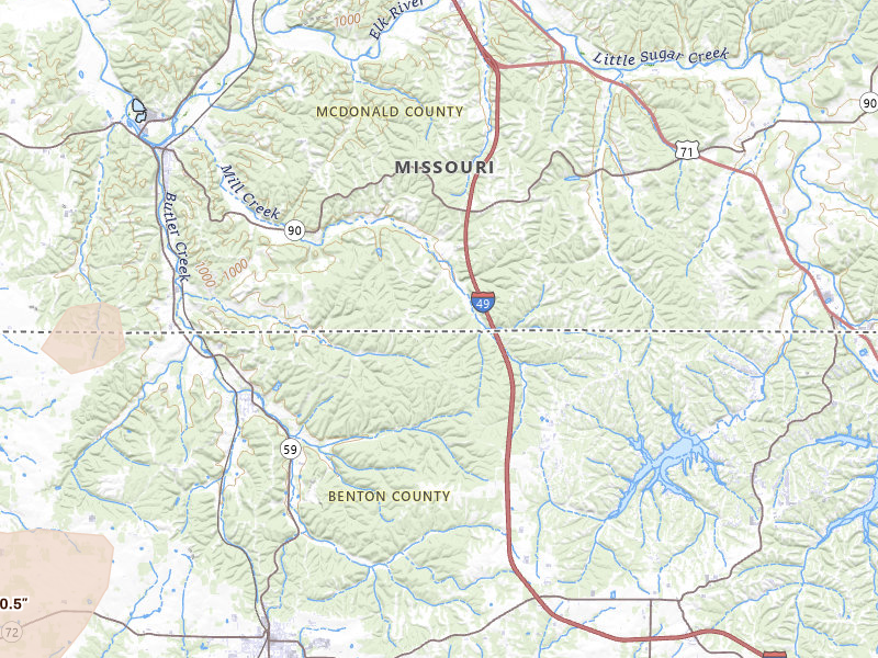 Radar-estimated hail-size map of the storm over Noel, MO on Jun 7, 2026