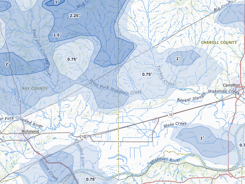 NEXRAD radar-signature map of the hail over Norborne, MO