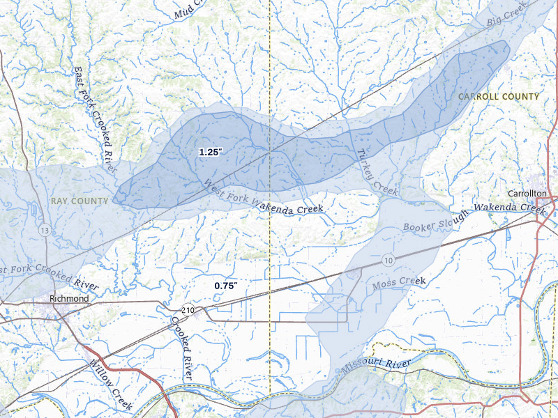 NEXRAD radar-signature map of the hail storm over Norborne, MO on May 31, 2026