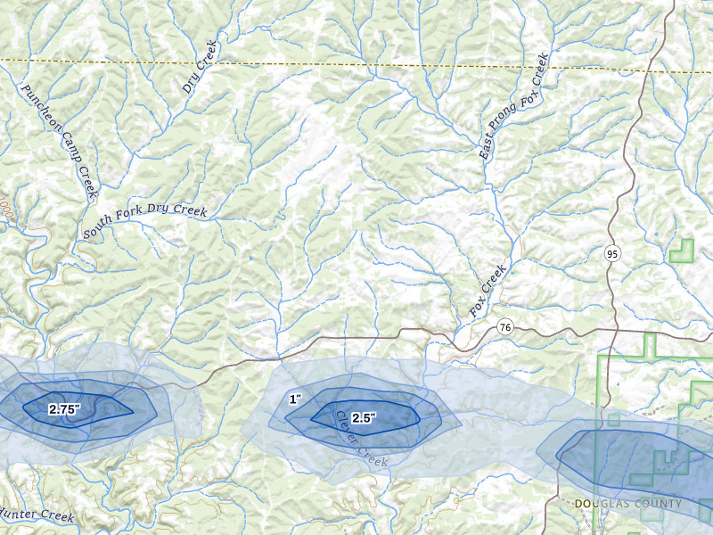 NEXRAD radar-signature map of the hail over Norwood, MO