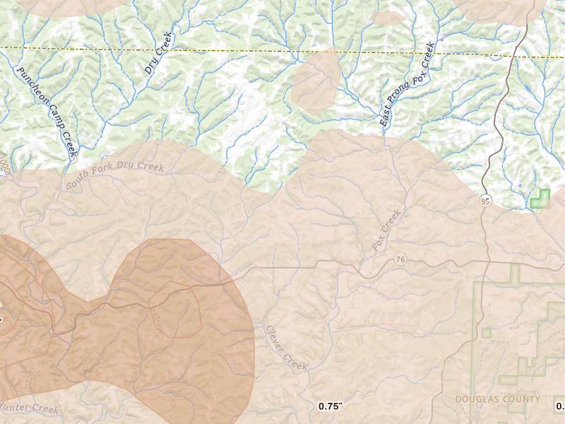 Radar-estimated hail-size map of the storm over Norwood, MO on Apr 28, 2026