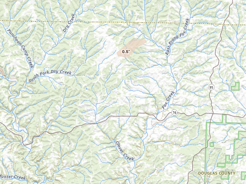 Radar-estimated hail-size map of the storm over Norwood, MO on Jun 27, 2026