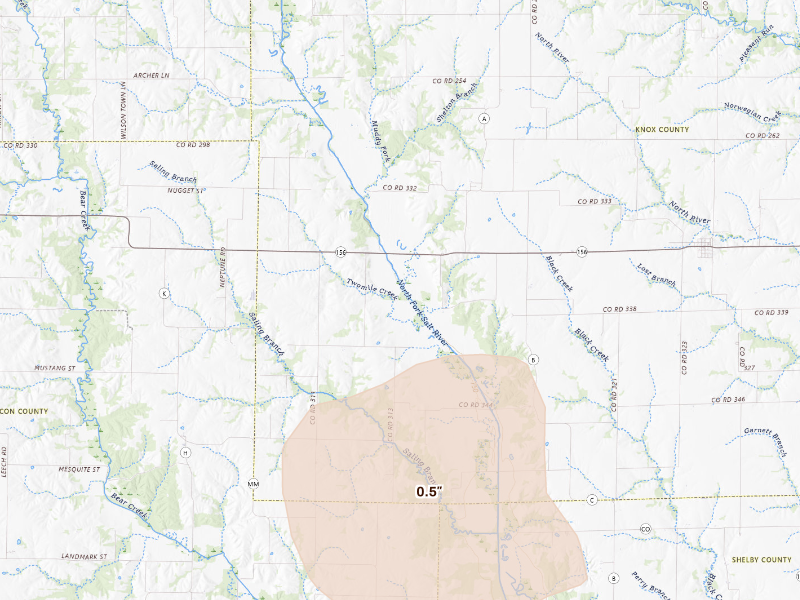 Radar-estimated hail-size map of the storm over Novelty, MO