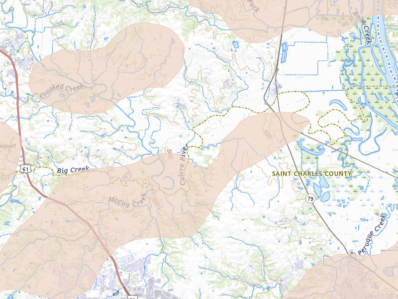 Radar-estimated hail-size map of the storm over O Fallon, MO on Apr 27, 2026