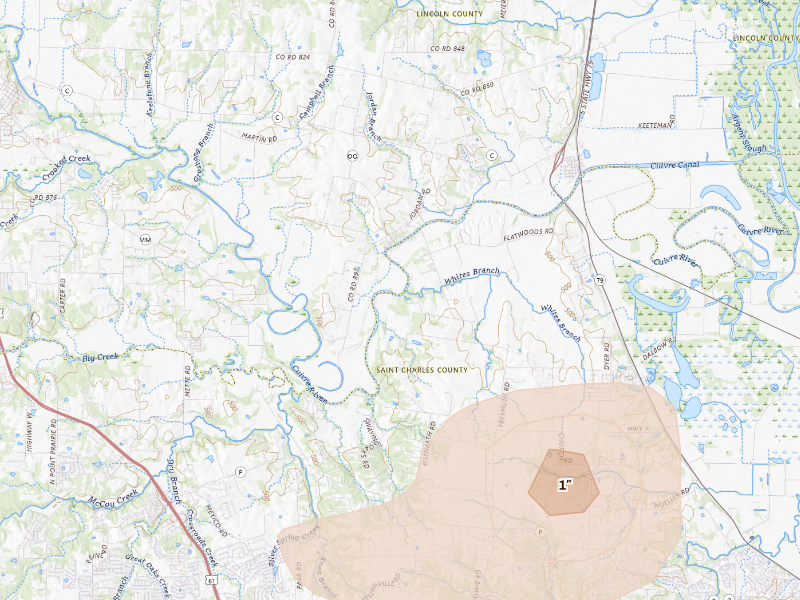 Radar-estimated hail-size map of the storm over O Fallon, MO