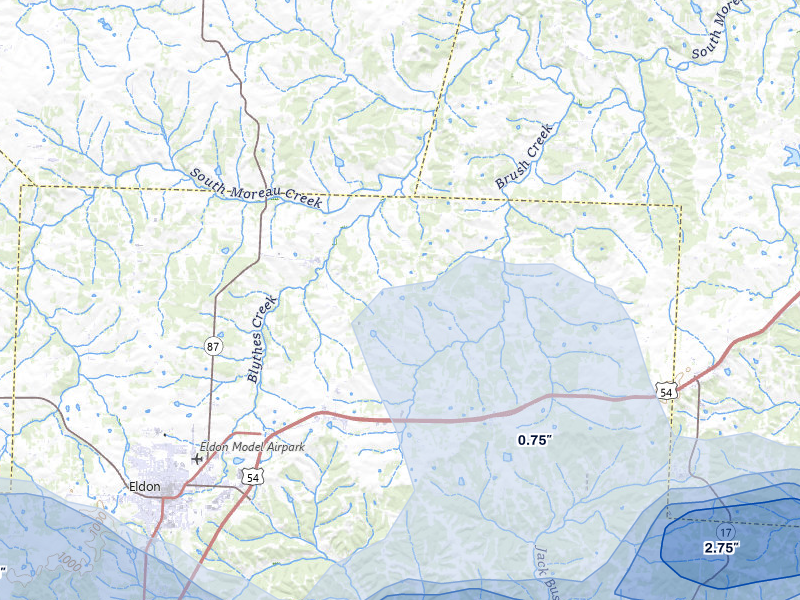 NEXRAD radar-signature map of the hail storm over Olean, MO on Apr 27, 2026