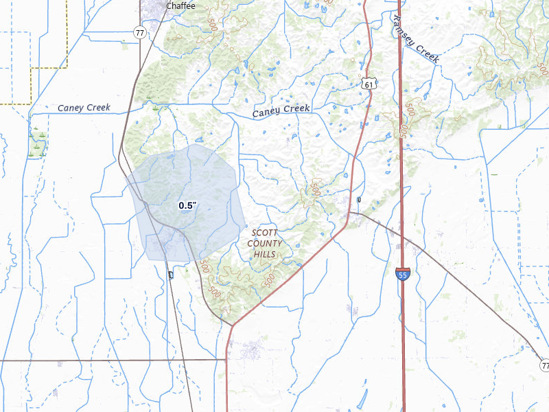 NEXRAD radar-signature map of the hail storm over Oran, MO on Mar 15, 2026