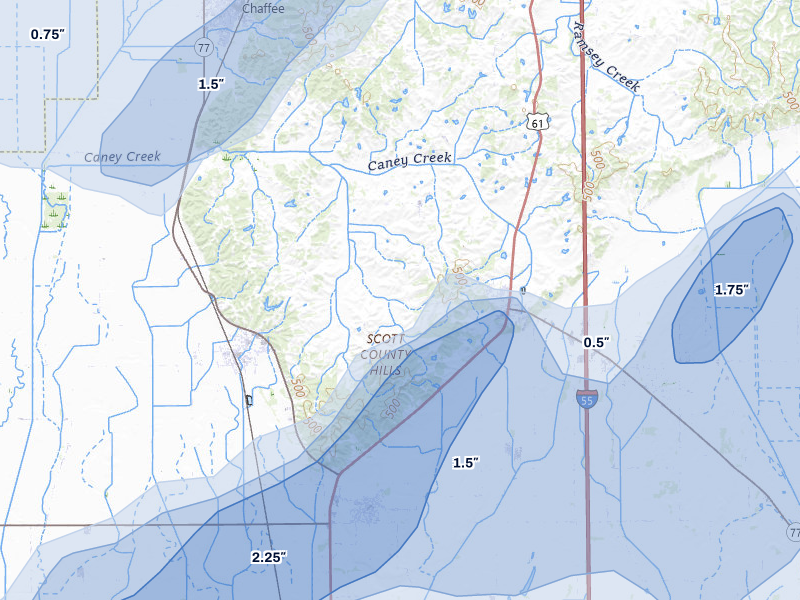 NEXRAD radar-signature map of the hail storm over Oran, MO on Apr 26, 2026