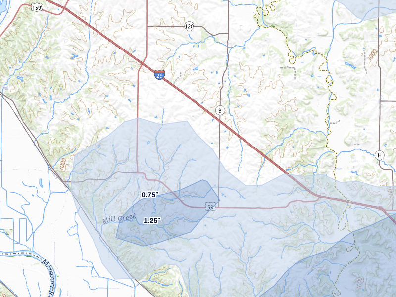 NEXRAD radar-signature map of the hail over Oregon, MO