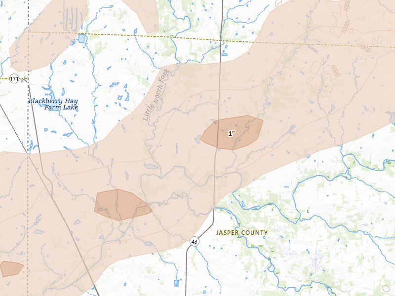 Radar-estimated hail-size map of the storm over Oronogo, MO