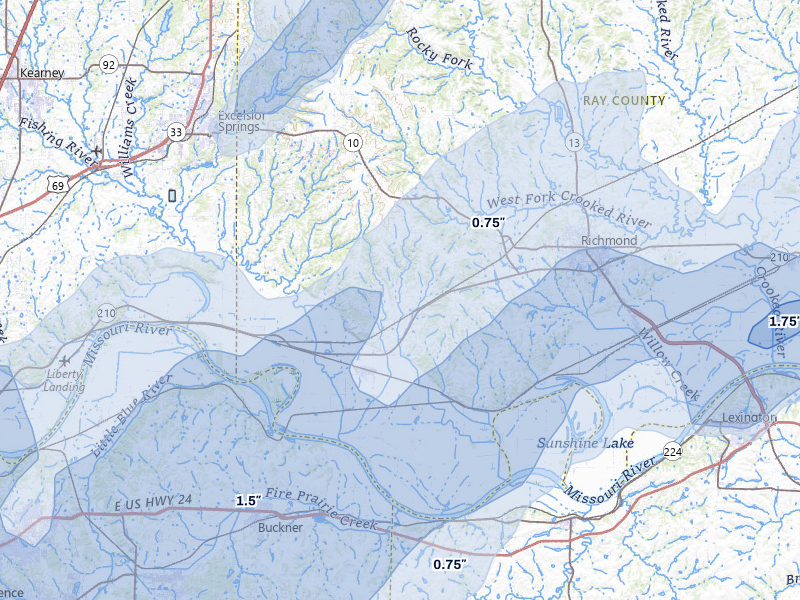NEXRAD radar-signature map of the hail over Orrick, MO