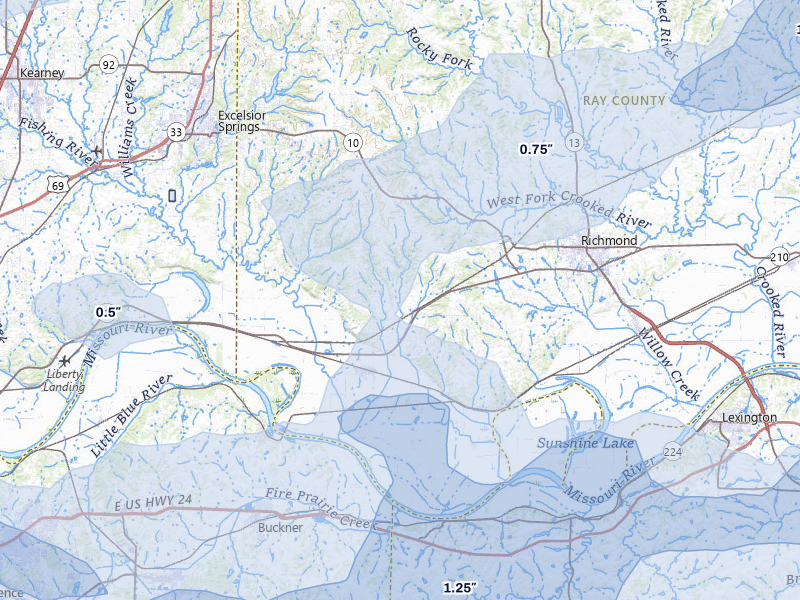 NEXRAD radar-signature map of the hail storm over Orrick, MO on May 31, 2026