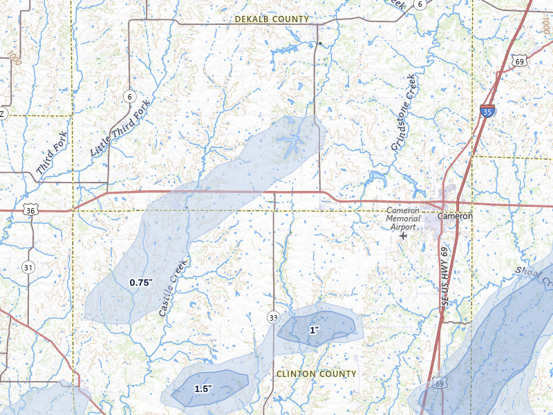 NEXRAD radar-signature map of the hail storm over Osborn, MO on Apr 26, 2026