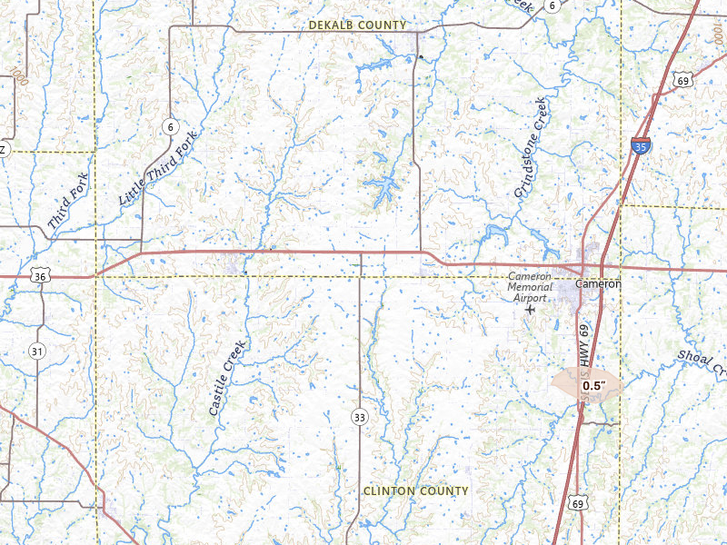 Radar-estimated hail-size map of the storm over Osborn, MO on May 4, 2026