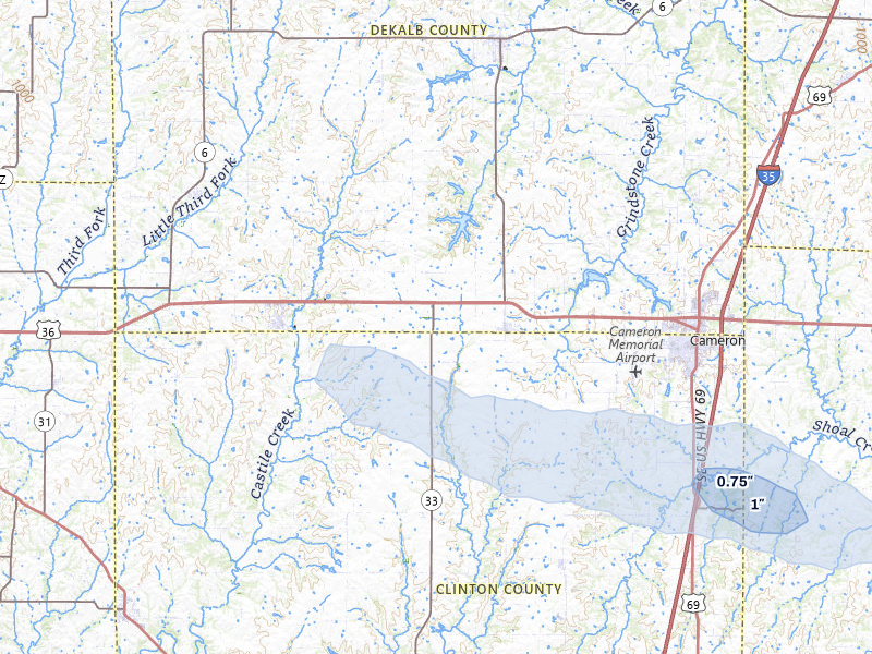 NEXRAD radar-signature map of the hail storm over Osborn, MO on May 4, 2026