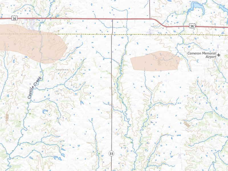 Radar-estimated hail-size map of the storm over Osborn, MO on Aug 19, 2026