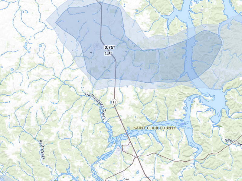 NEXRAD radar-signature map of the hail storm over Osceola, MO on Jun 8, 2026