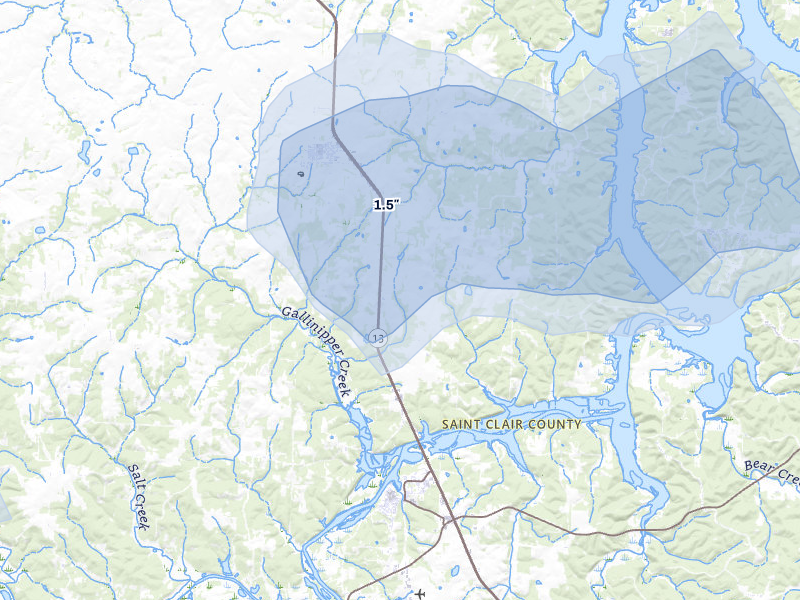 NEXRAD radar-signature map of the hail over Osceola, MO