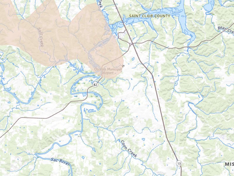 Radar-estimated hail-size map of the storm over Osceola, MO on Aug 5, 2026