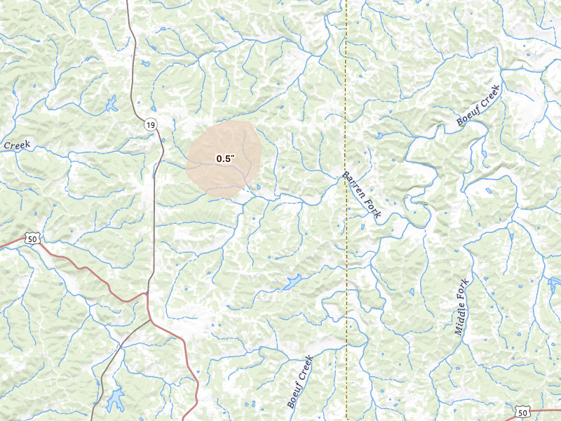 Radar-estimated hail-size map of the storm over Owensville, MO