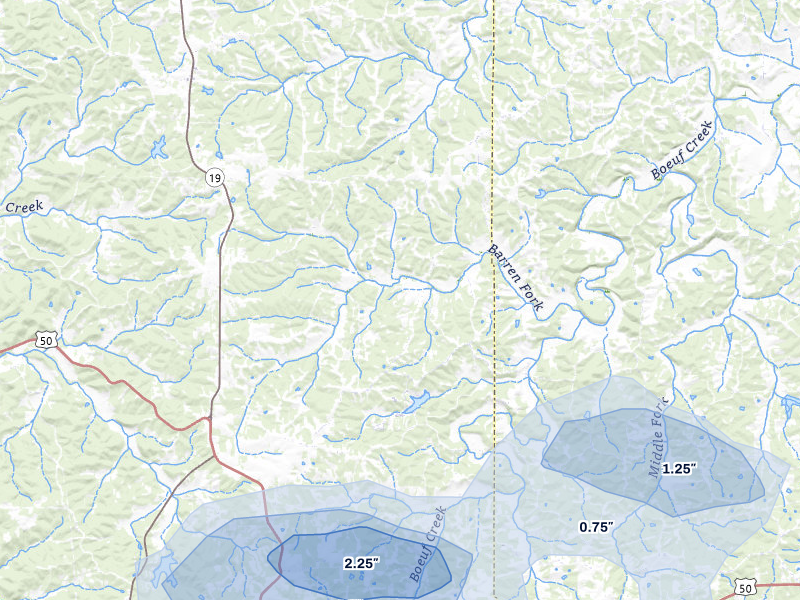 NEXRAD radar-signature map of the hail over Owensville, MO